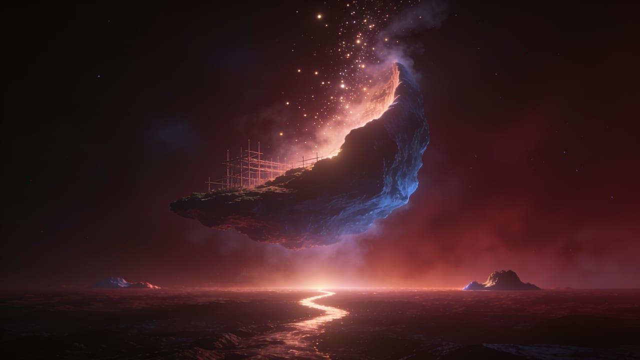 A half-formed island dissolving into light