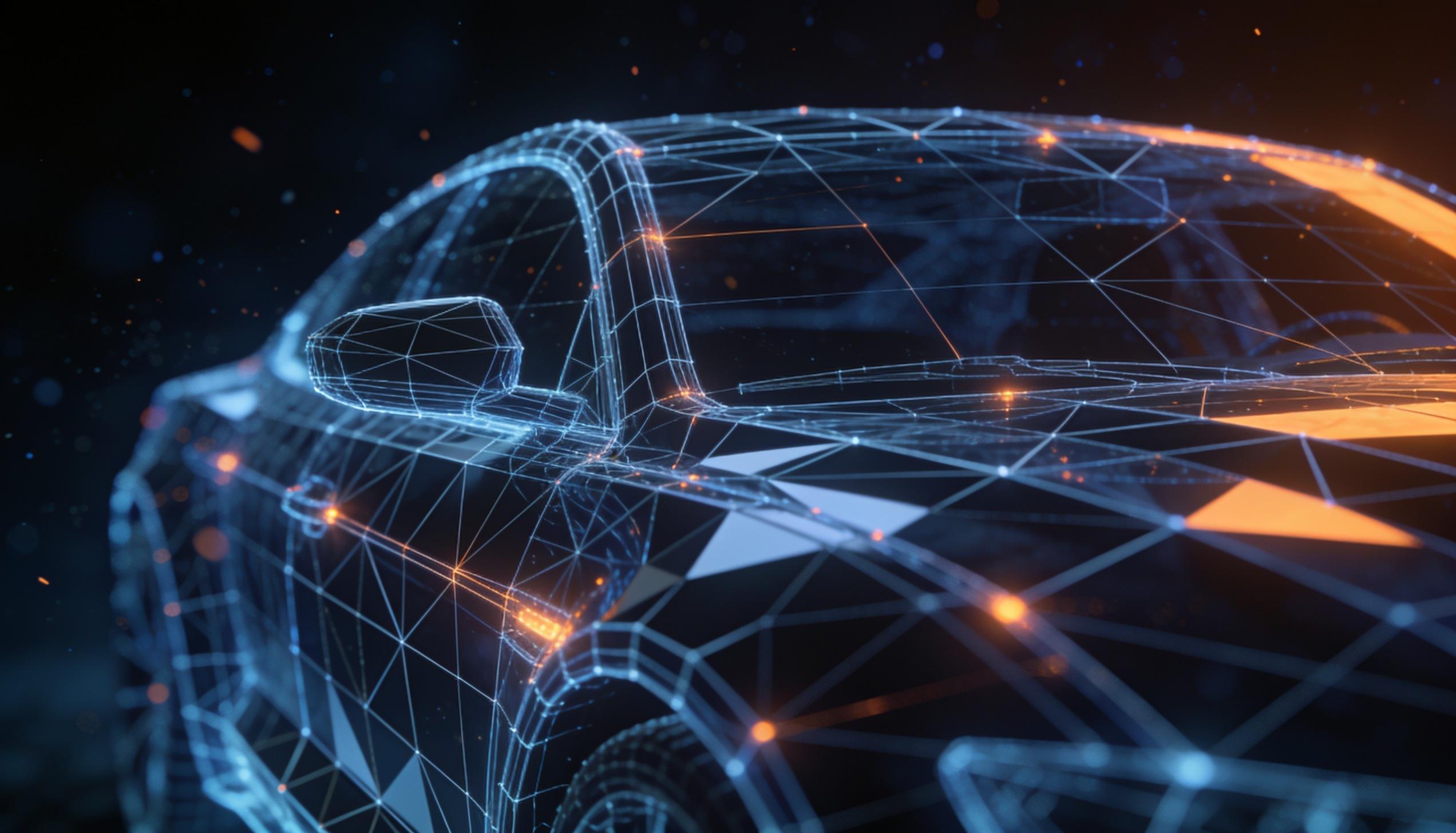Triangulated mesh over an automotive body, generated geometry holding its shape